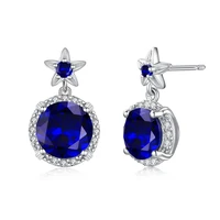 szjinao classic 100 real silver women earrings with round shape blue sapphire gemstones elegant lady party wholesale gift 2020