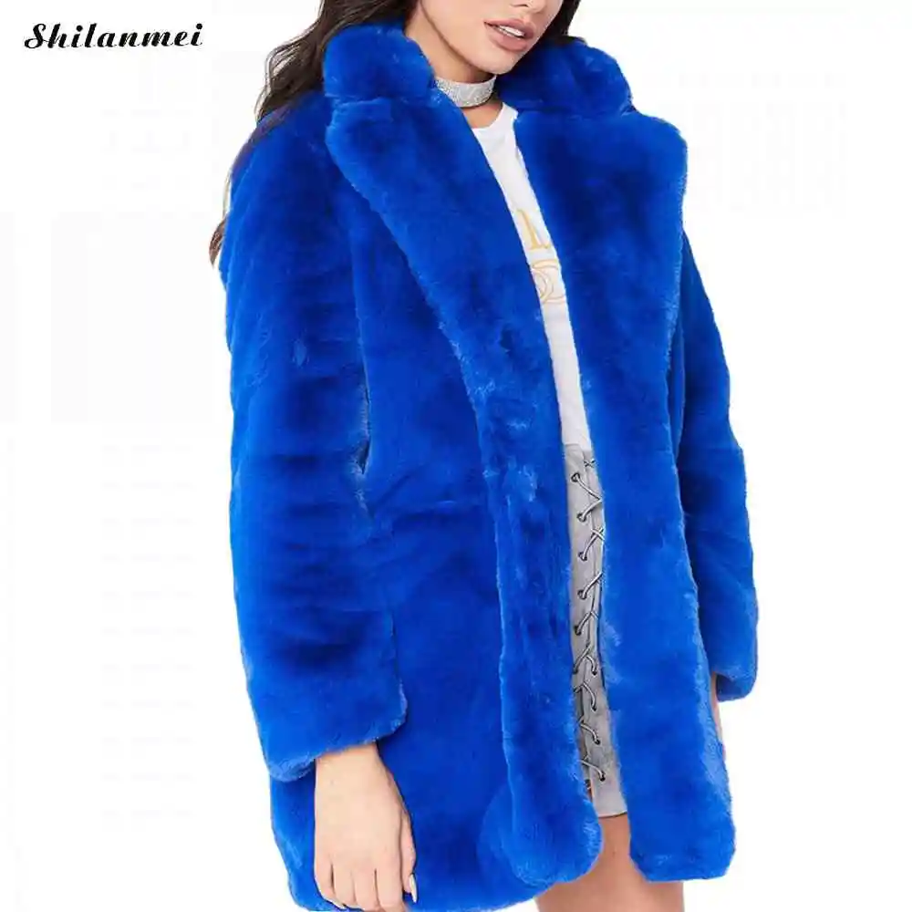 

High Street Women Winter Fur Coat Female Elegant Faux Fur Jackets Plus Size Lapel Collar Elegant Female Fur Overcoat S-3xl Coat