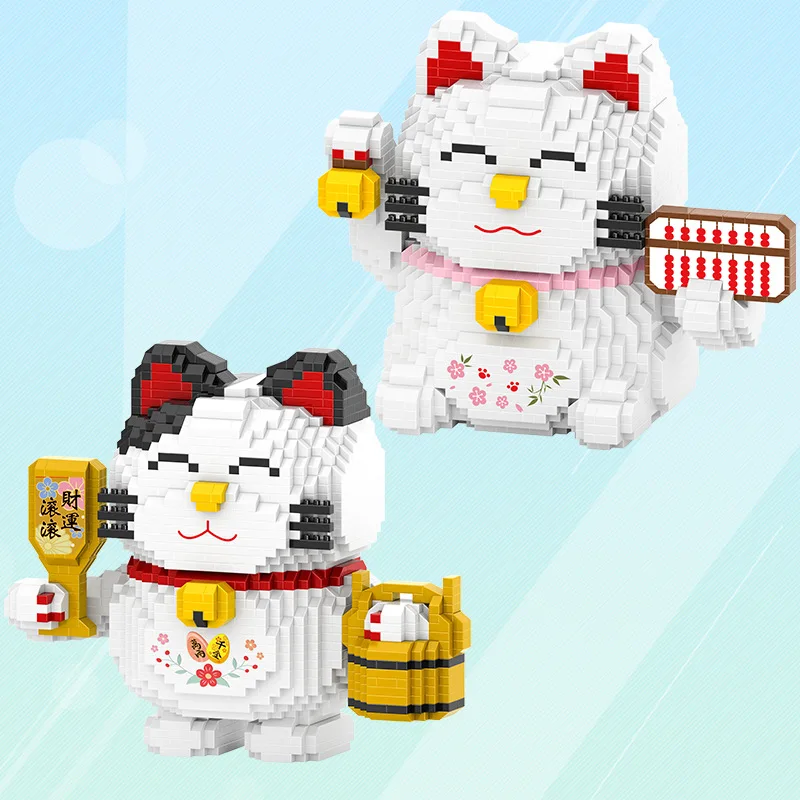 

2103pcs + Lucky Cat Mini Particle Building Blocks Cartoon Animal Lucky Cat Model Assembled Building Block Toy Children's Gift