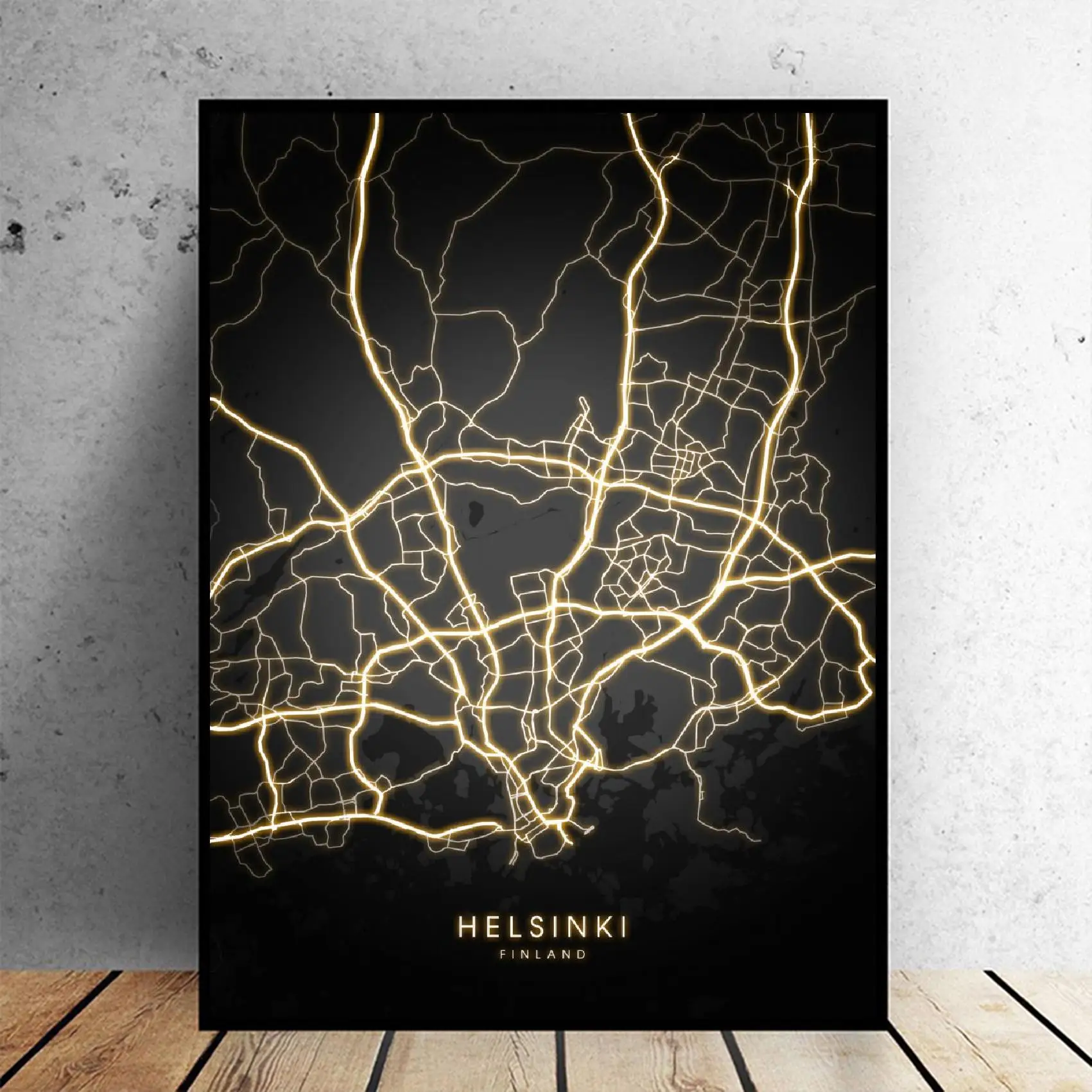 Черно Золотая холщовая Настенная карта Хельсинки Финляндия плакат без