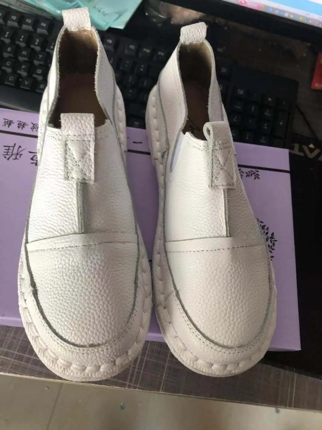 White HUIFENGAZURRCS/удобные тонкие женские туфли из натуральной кожи на мягкой подошве обувь для отдыха с низким верхом размеры 34-41 - Цвет: White