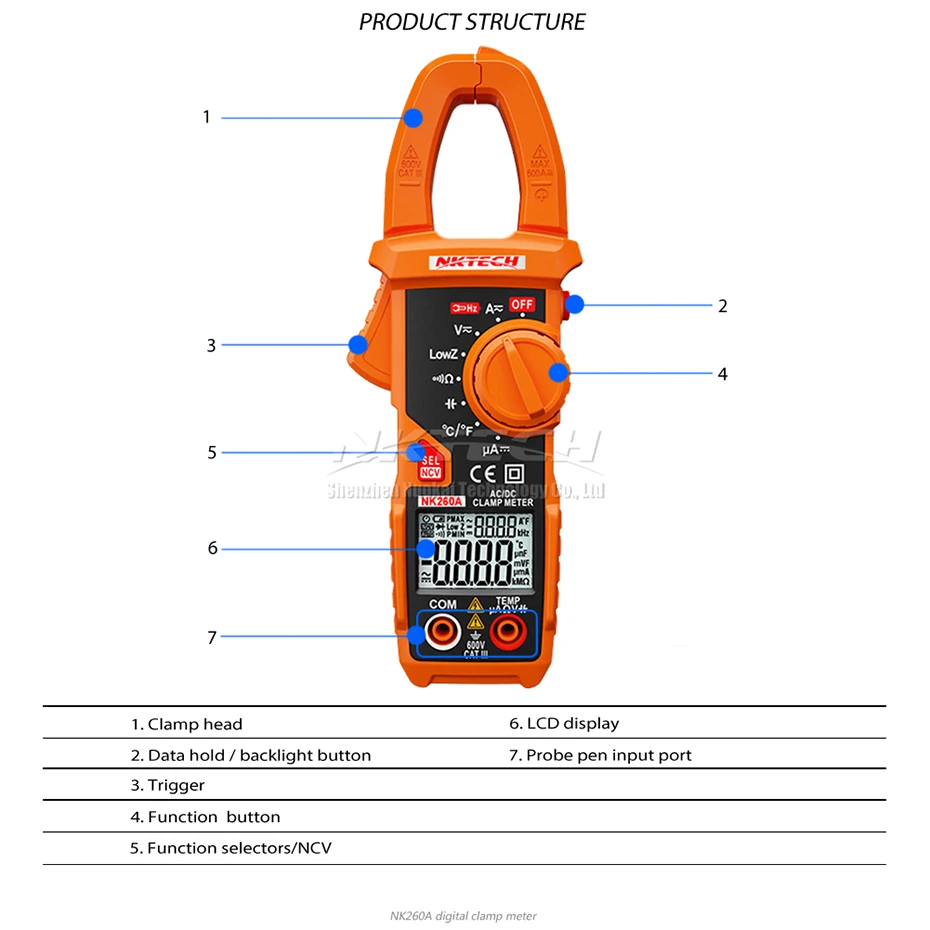 NKTECH NK260A цифровой клещи температура AC DC Вольт Ампер Ом Емкость Частота автоматическое распознавание V/Ом/A Тест NCV LowZ LPF