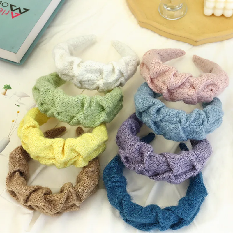 Повязка на голову женская плиссированная модный вязаный головной убор с