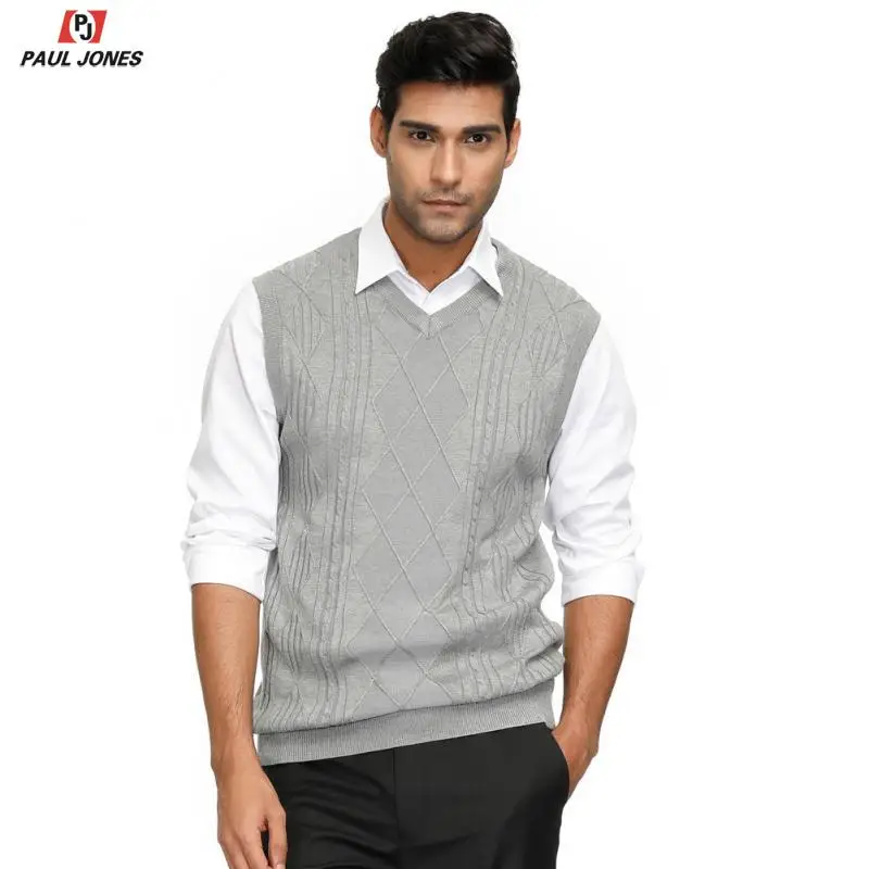 Мужской вязаный свитер без рукавов с v образным вырезом PAUL JONES узором стильный