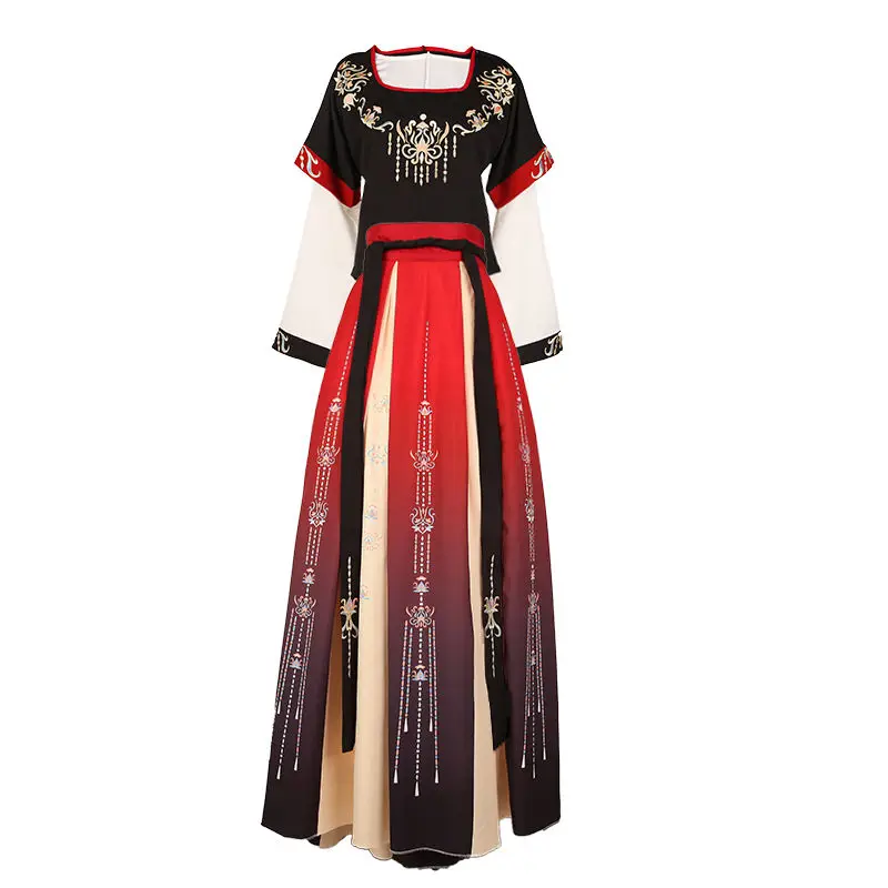 

Summer Tang Dynasty Chinese Hanfu Women Costume Plus Hemline Chinese Dance Wear Embroidery Fairy Dress Set