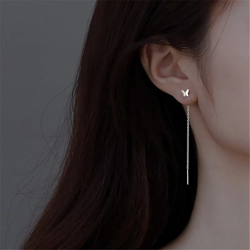 

Fashion 925 Sterling Silver Tassel Long Chain Butterfly Charm Drop Earring For Women Girls Party Jewelry eh1050