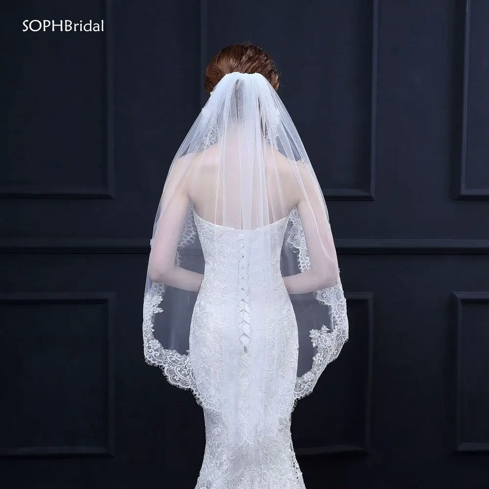 

New Arrival Elegant One-Layer Applique Wedding Veil Bridal Headwear Wedding Accessories Voile Mariage Velos de Novia With Comb