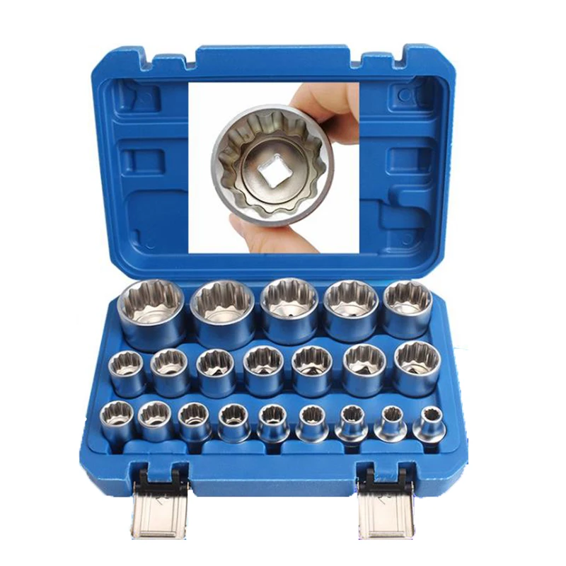 

21-Piece Set Of 12-Point Plum Blossom Socket Set 1/2 Inch Big Fly Socket Head Specification Plum Blossom Socket Head