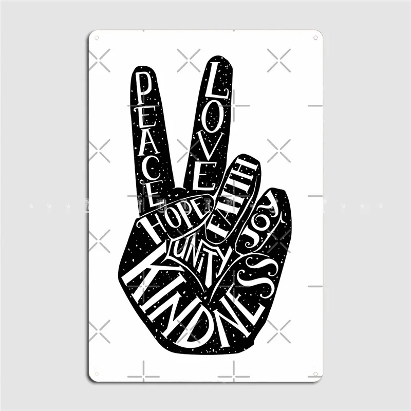 

Peace Sign With Words Peace Love Faith Joy Hope Kindness Unity Poster Metal Plaque Bar Cave Plaques Tin Sign Poster