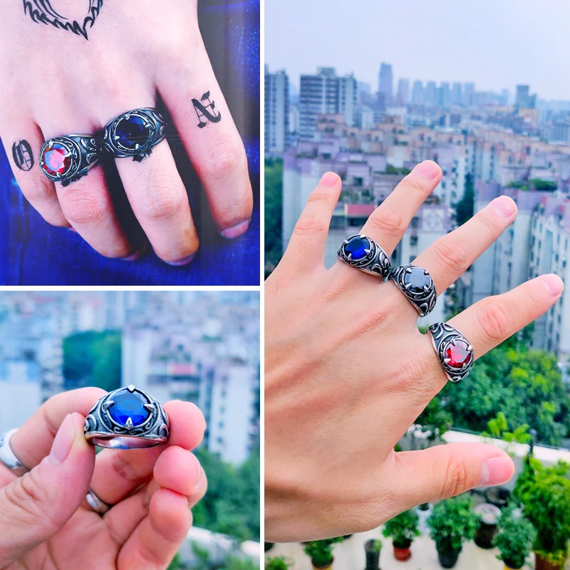 Мужское кольцо из титановой стали с синим камнем|titanium steel|steel mens ringsfashion rings |
