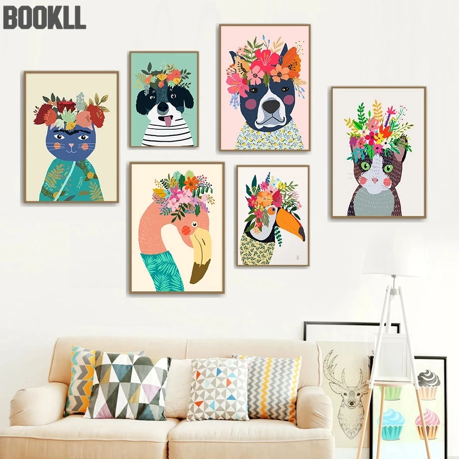 Красочные постеры в скандинавском стиле с изображением домашних животных