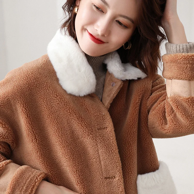 Зимняя женская куртка размера плюс Овечья стриженая Женская шерстяная