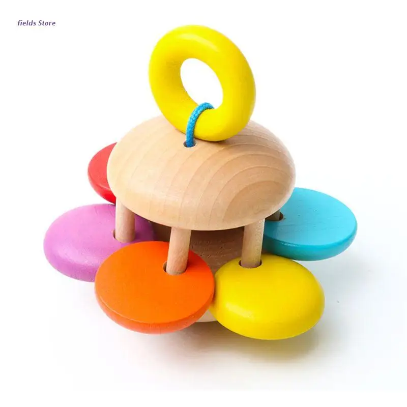 

4Pcs Montessori Wooden Rattles Hold Rattle Hand Bell Gift Baby Toys Toddler Infant Toy