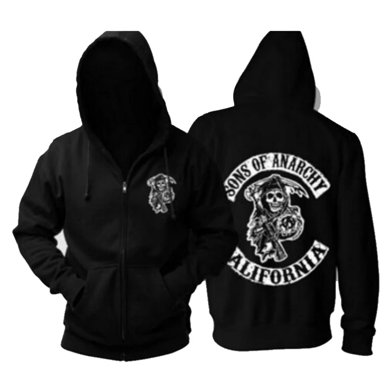 ТВ Sons of Anarchy свитер с капюшоном Мужская черного и серого цвета в стиле панк