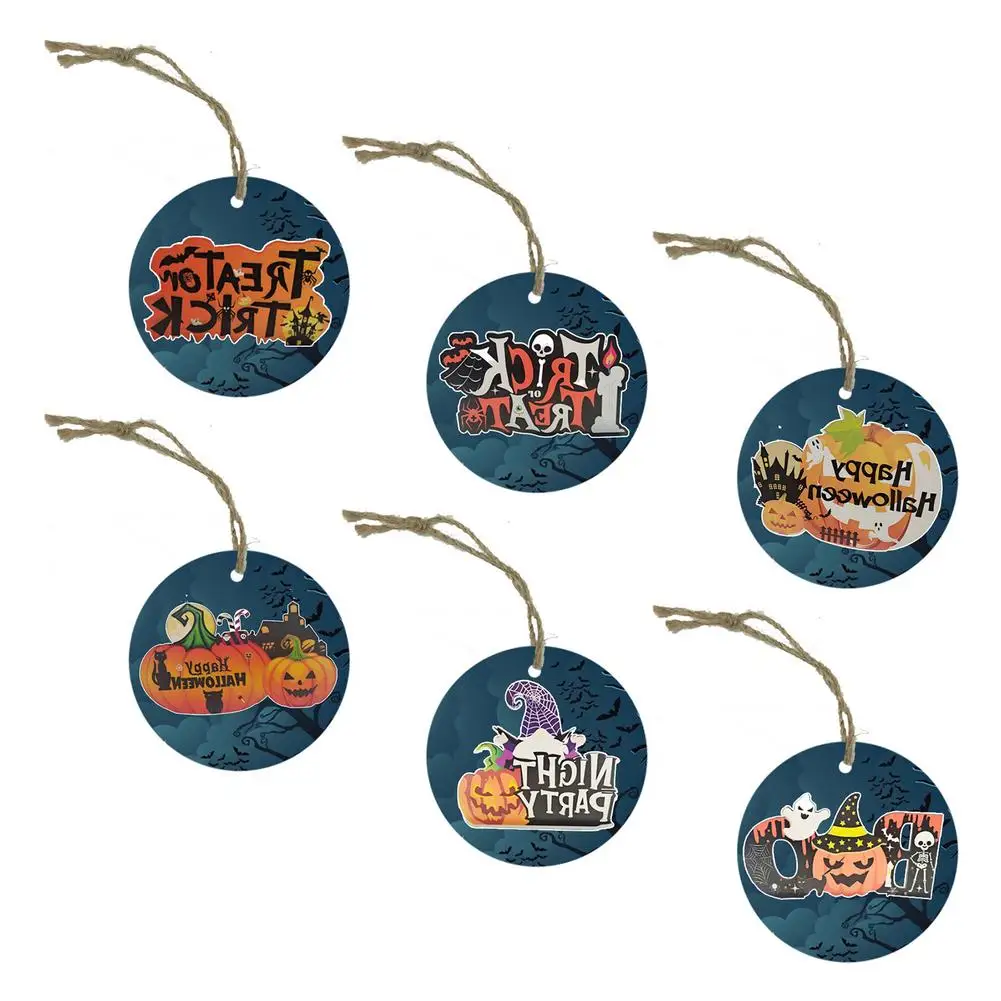 

6 Pieces Pendants Round Wooden Ornaments Halloween Pendants Round Wooden Pumpkin Party Atmosphere Ornaments For Home Accessories
