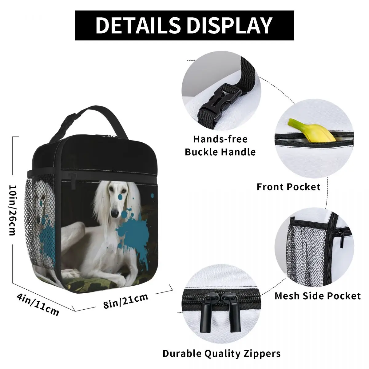

Saluki Lunch Bag for Women Men Large Insulated Lunch Box with Water Bottle Holder and Pockets