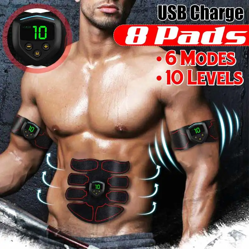 Электрический стимулятор мышц живота, перезаряжаемый через USB, тренажер EMS, ABS, для тренажерного зала, фитнеса, массажа тела, упражнения, ЖКД, ... от AliExpress WW
