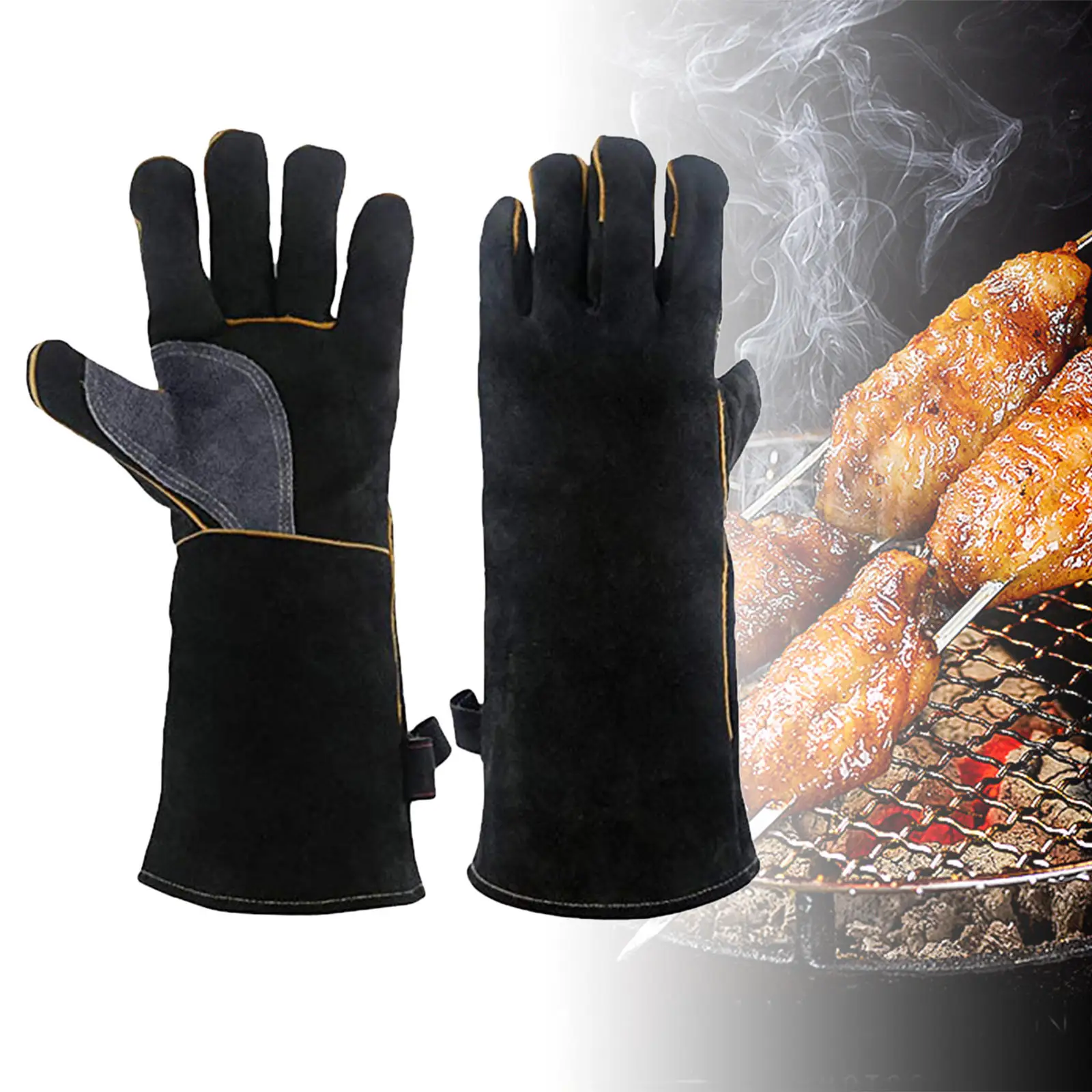 BBQ Grill Gloves 16 inch with Stitching Leather Professional Oven Mitts for Barbecue Fireplace Cooking Kitchen Pot Holder | Безопасность