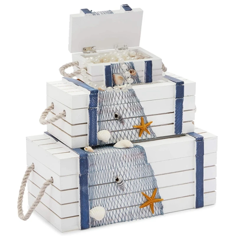 

Деревянная шкатулка для украшений, деревянный органайзер для хранения ручной работы, прибрежный морской пляж, океан, украшение для дома