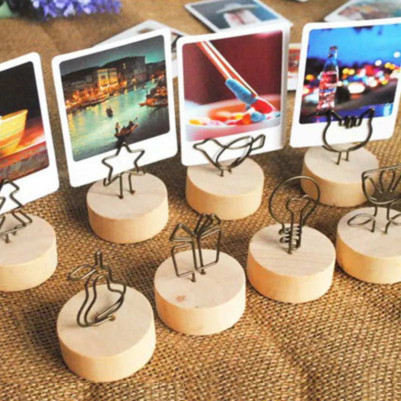 

1PC New Creative Round Wooden Photo Clip Table Number Photo Stand Memo Name Card Hanging Stand Note Items Picture Frame