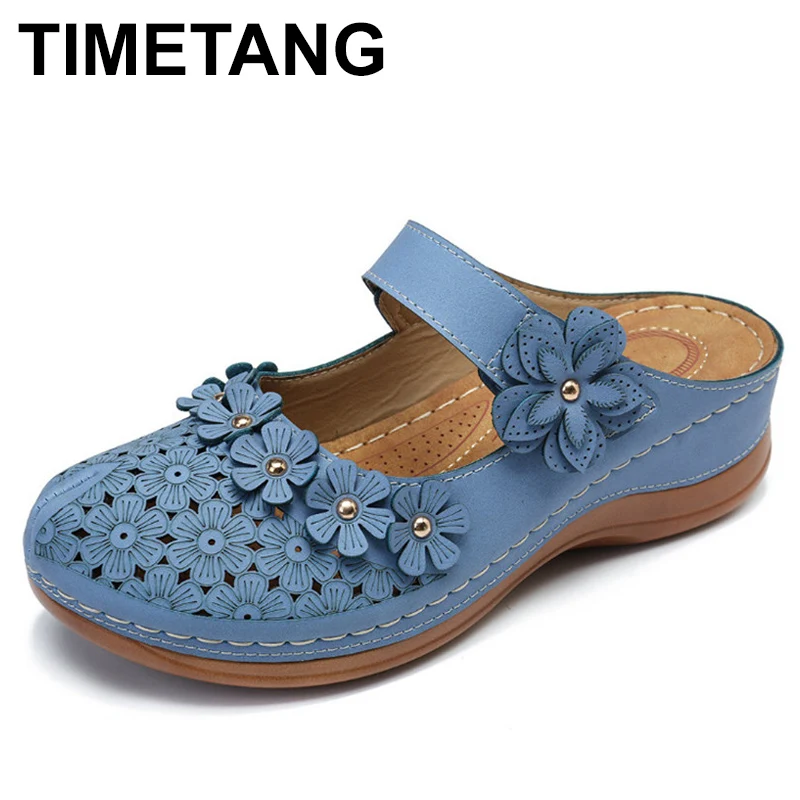 TIMETANGSummer с цветочным узором в винтажном стиле На танкетке женские