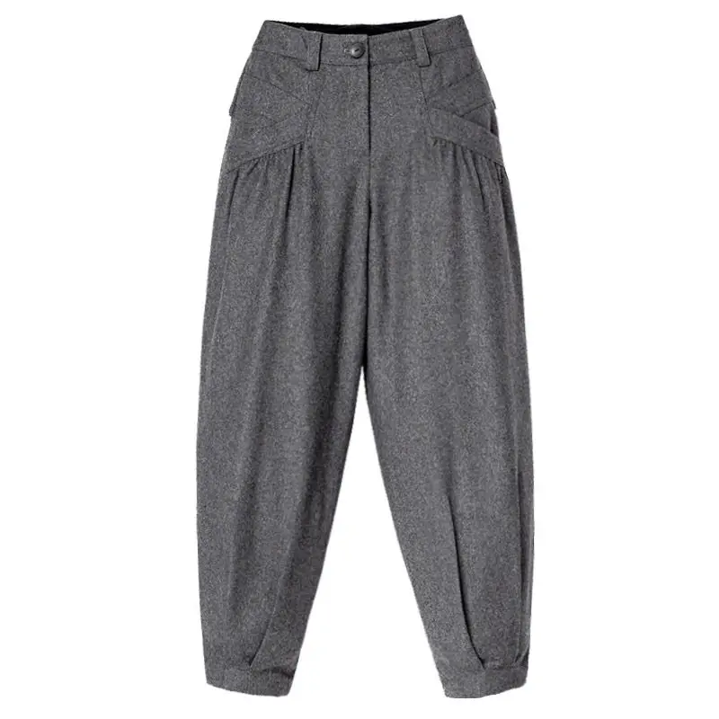 Шерстяные широкие брюки женские осенние зимние новые толстые шаровары с высокой