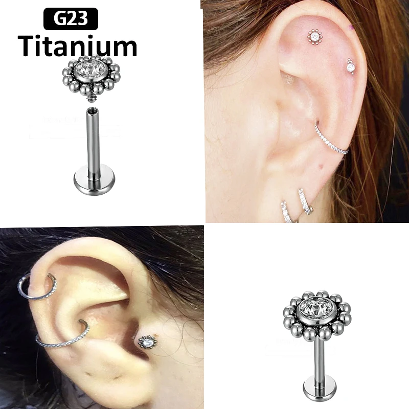 

1PC Lip Studs F136 Titanium Labret Piercing Jewelry Zircon Ear Bone Studs Earrings 16G 6/8/10mm Internally Threaded Bar Piercing