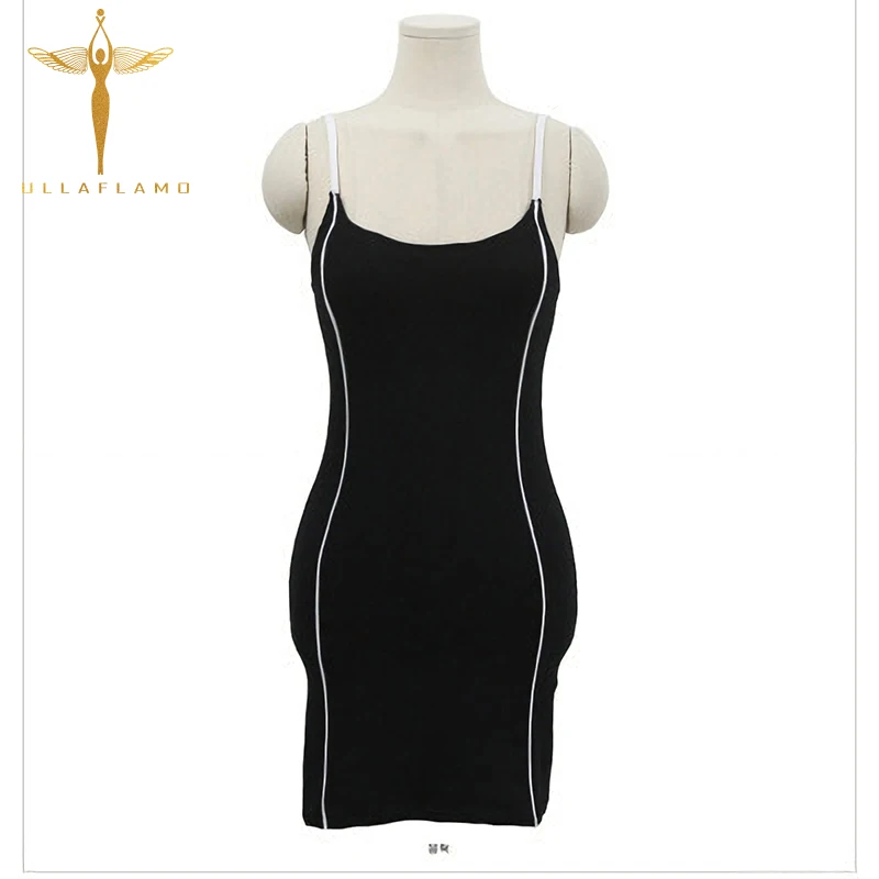 

Stitching Spaghetti Strap Dress Sexy Women Mini Dresses Backless Sheath Dress Sleeveless Cotton Female Dresses Slim Clothings