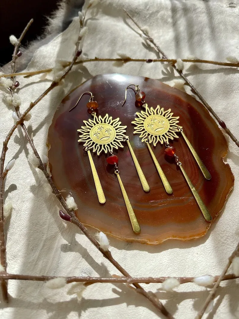 

Серьги-подвески в стиле бохо, с сердоликом