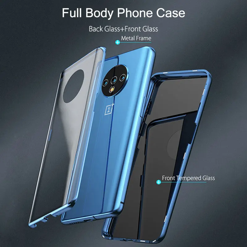 Natrberg Магнитный чехол для Oneplus 7 T чехол металлический 360 полный двойной закаленное Стекло жесткая задняя панель на Oneplus One Plus 7 T чехол