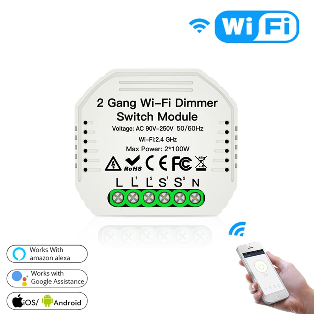 

2 Gang 2 Way Wifi Smart Light Switch Diy Breaker Module Smart Life/Tuya APP Remote Control,Working with Alexa Echo Google Home