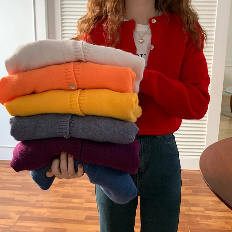 

Мягкий шерстяной вязаный кардиган, Женский Осенний свободный Универсальный Кардиган с длинным рукавом