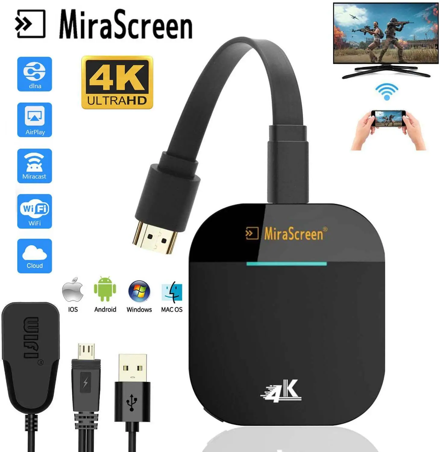 

Mirascreen G5 2.4G 5G 4K Wireless HDMI-compatible Dongle TV Stick Miracast Airplay Receiver Wifi Dongle Mirror Screen