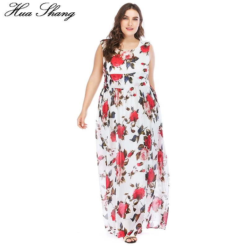 Huashang женский сарафан с принтом в стиле бохо большой размер белое Цветочное