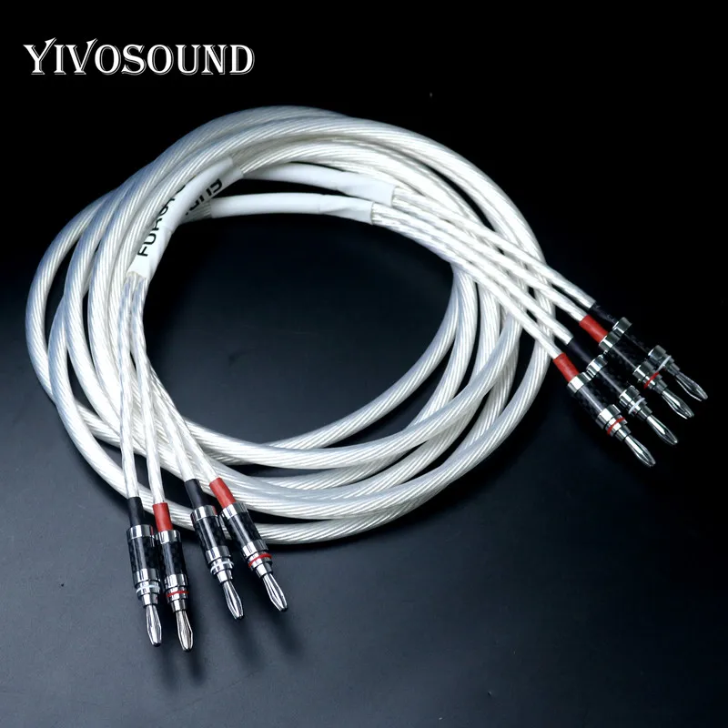

One Pair yivosoun HIFI Silver-plated Speaker Cable Hi-end 4N OFC Speaker Wire For Hi-fi Systems Y Plug Banana plug Speaker Cable