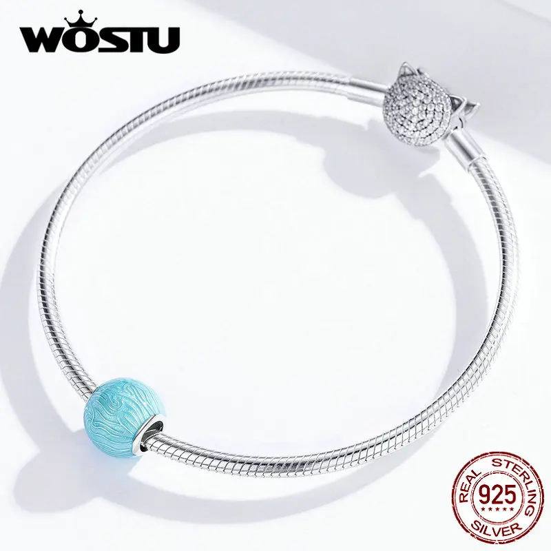 WOSTU 100% Стерлинговое Серебро 925 пробы светильник с синими бусинами волнистые