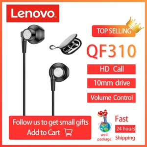 Original Lenovo QF310 Wired Earphones 3.5mm Super Bass Stereo Metal In-ear Earphone with Mic Noise Cancelling Music Headset