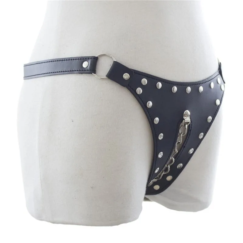 Соблазнительные женские трусики танга из искусственной кожи с вырезами и