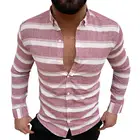Рубашка мужская с длинным рукавом, мягкая Повседневная рубашка в полоску, на пуговицах, с лацканами, на осень, уличная одежда, 2021