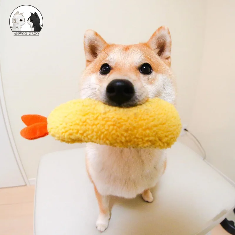

Pet Dog Chew Toys Ins Hot Tempura Fried Shrimp Pet Dog Squeak Toy Fleece Puppy Dog Teeth Bite Molar Toys Cute Pet Dog Sound Toys