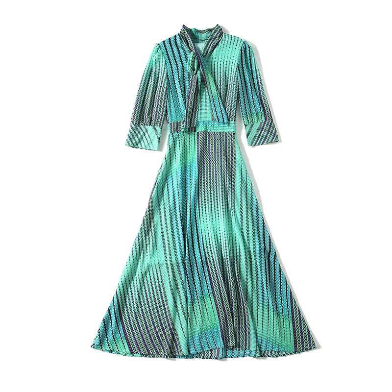 

New Arrival Summer Runway Chiffon Chic Floral Print Dress Fashion Women's High End Elegant Slim Bow Tie Dresses Vestido