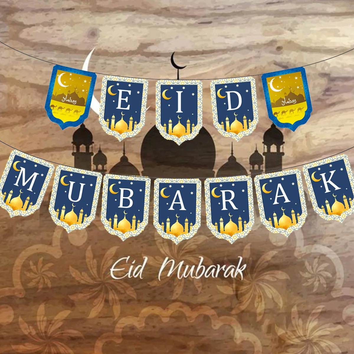 

Eid Mubarak Banner Ramadan Kareem Decor Wall Hanging Paper Bunting Garland Islamic Muslim Al-fitr Hajj Mubarak Party Supplies