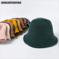 new autumn winter womens thermal bucket hats panama ladies caps sombrero knitted hats wool hat solid color pot cap casquette