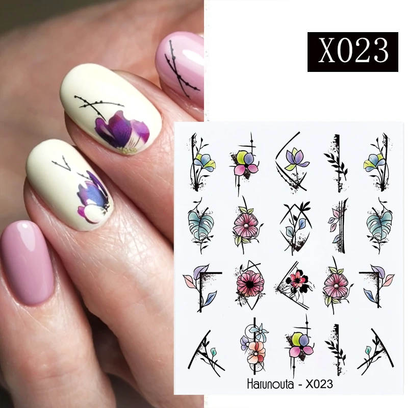 

Harunouta Abstract Lady Face Shaped Water Decals Summer Plants Leaves Flower Transfer Slider Stickers For Nails DIY Decoration