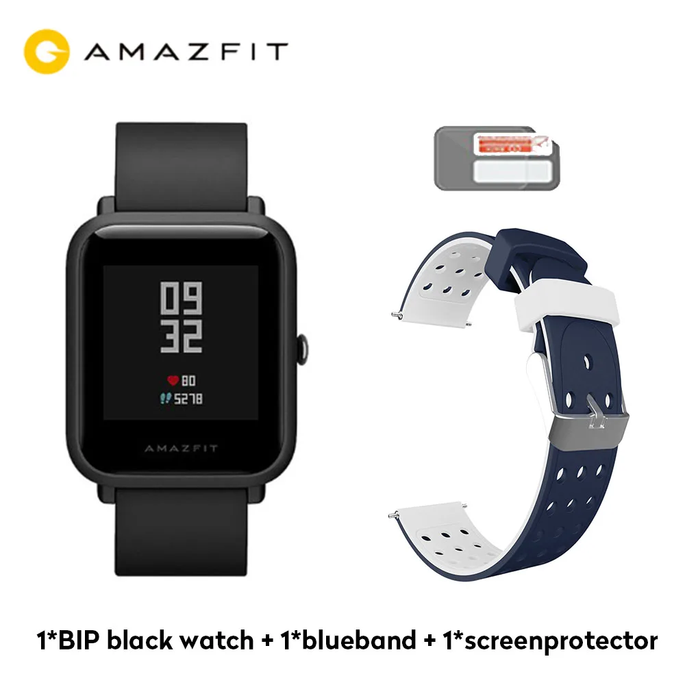 gps watch I blueband Глобальная версия Amazfit Bip huami Смарт-часы gps 45 дней в режиме ожидания пульсометр Spainish русские умные часы для Android IOS - Цвет: gps watch I blueband
