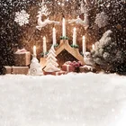 Laeacco Рождественская свеча олень сосна зима снег снежинка подарок вечерние фото фон для фотостудии