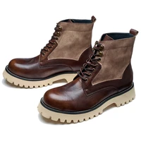 must get classical mixed colors men leather british retro tooling boots thick soled increased mens all match shoes