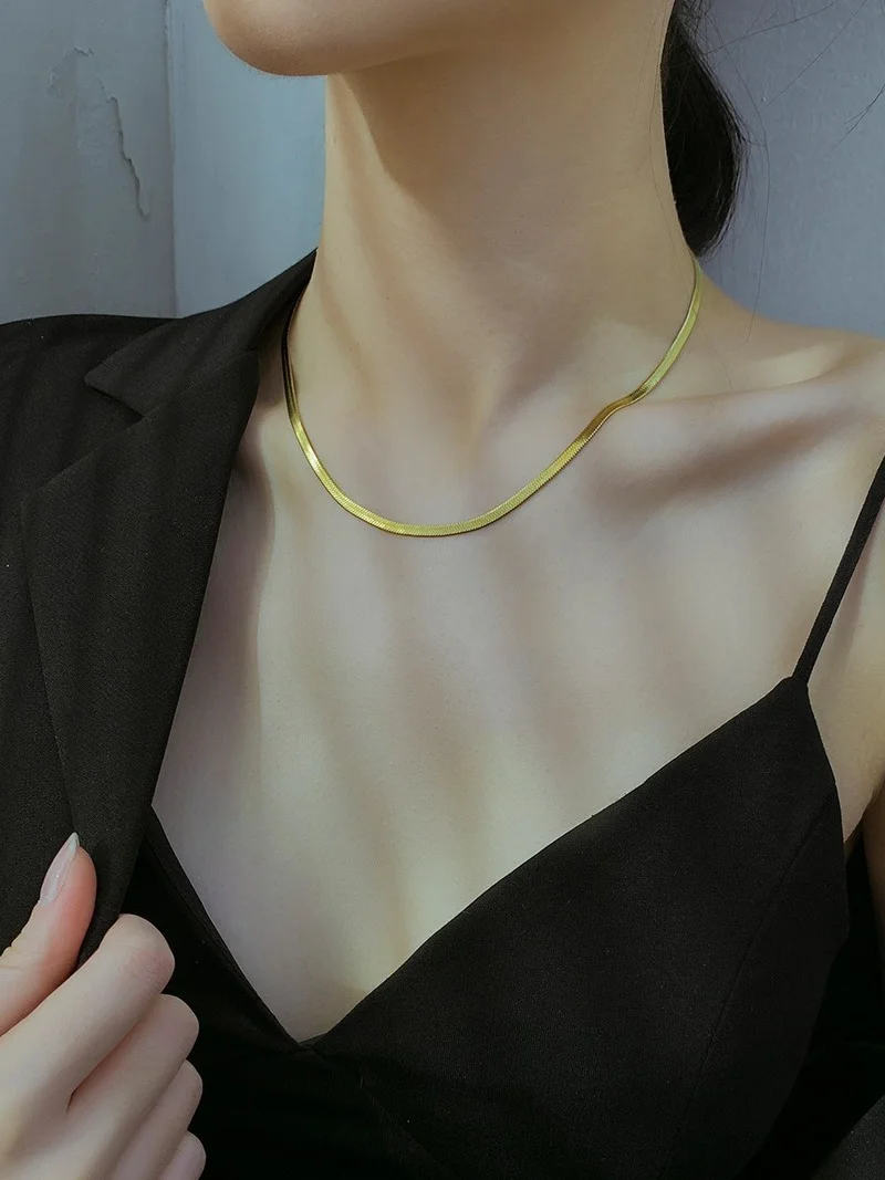 Ширина 3 мм нержавеющая сталь плоское золотое водонепроницаемое пленочное змеиное цепочка мягкие костяные браслеты на.