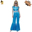 Хэллоуин Взрослый Костюм хиппи, синее нарядное платье комбинезон леди 70s костюмы в стиле диско карнавальные Забавный косплей женские туфли для отдыха