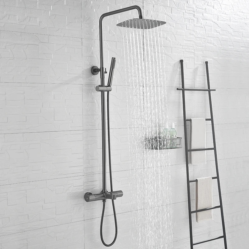 Shower Faucet Thermostat Control Chrome Set Rotatable with lifting Waterfall Rain System bathtub faucets | Обустройство дома